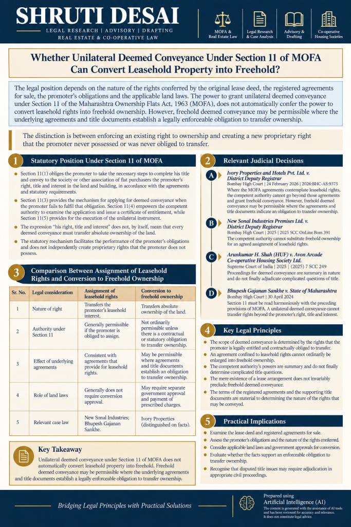 From Leasehold to Freehold: The Scope and Limitations of Unilateral Deemed Conveyance under Section 11 of MOFA