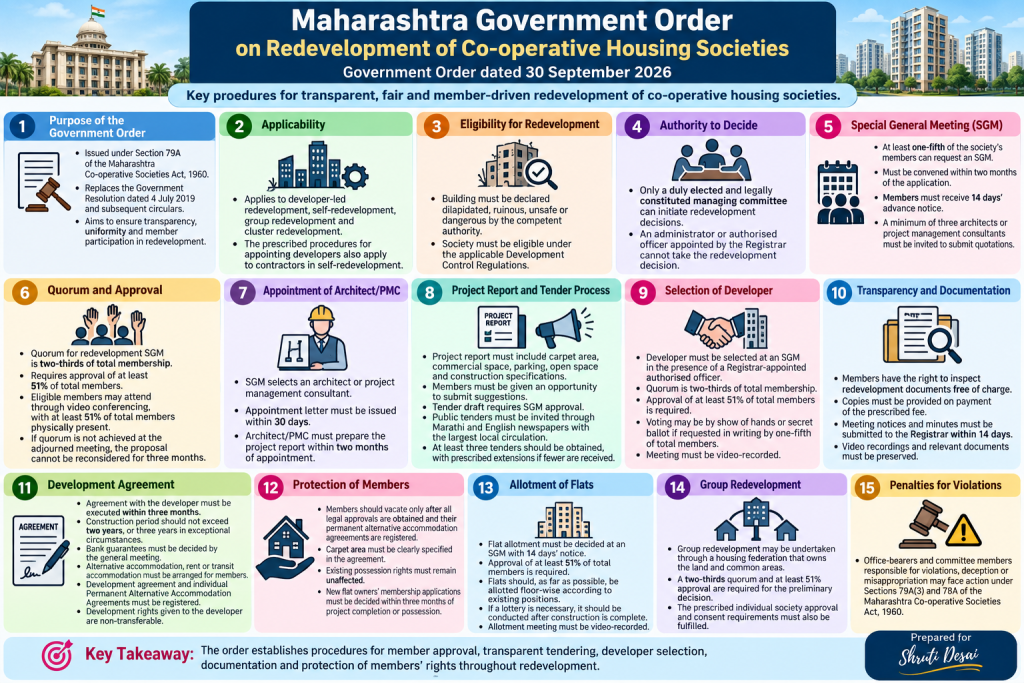 Maharashtra Government Order on Redevelopment of Co-operative Housing Societies (30 September 2026) made simpler for layman